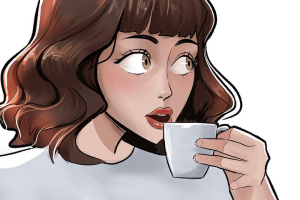 Flicka dricker kaffe